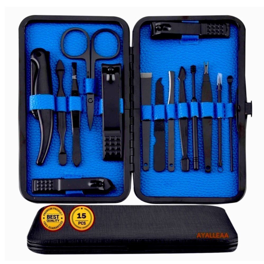 15 Piece Black Stainless Steel Pedicure Set